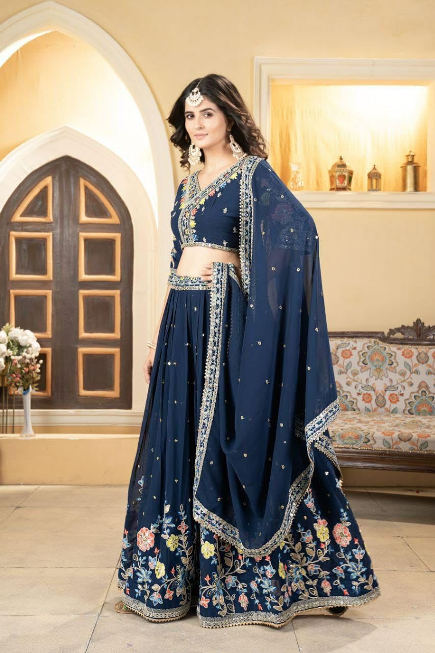 indian ready to wear Georgette With Heavy Embroidery Sequence and Heavy bridal lehenga choli for women - Image 2