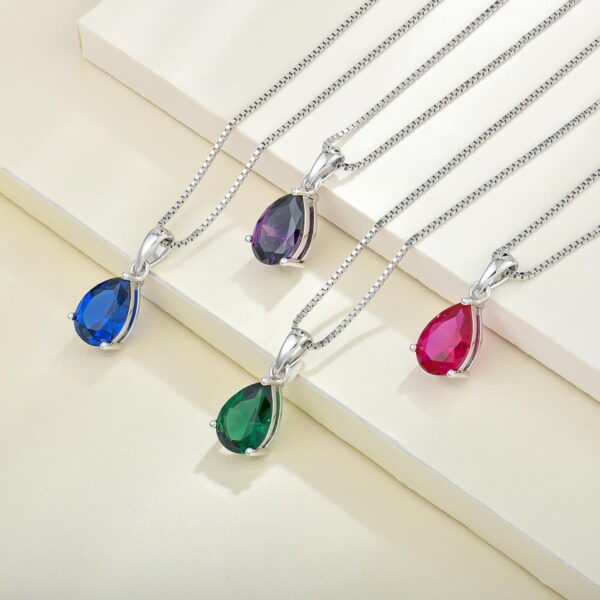 YL Teardrop Dangle Drop Necklace 925 Sterling Silver Solitaire Pendant 7x10mm Pear Cut Created Emerald Earrings for Women - Image 3