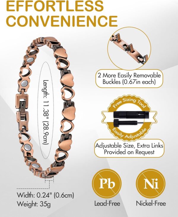 Feraco Magnetic Copper Anklets for Women Copper Ankle Bracelet for Women 99.99% Pure Copper with Magnets for Feet & Ankles (Heart Shape) - Image 4