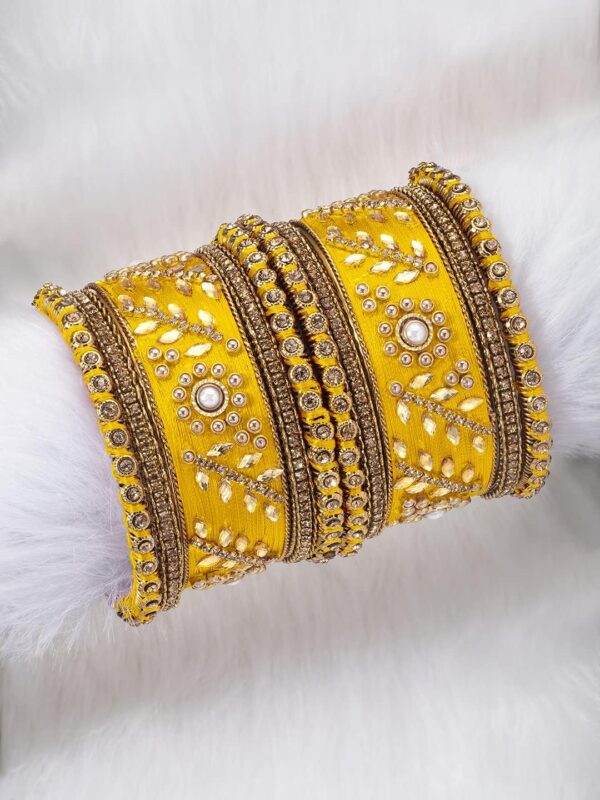 Aheli Traditional Wedding Designer Silk Thread Faux Stone Studded Bridal Bangle Set Chuda Indian Ethnic Bollywood Fashion Jewelry Gift for Women Blue - Image 3