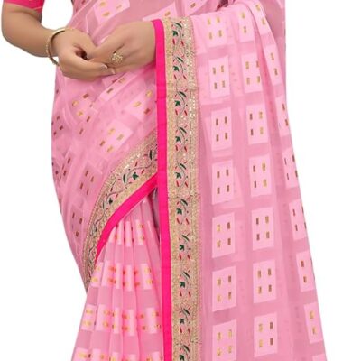 Womens Embroidery Sequence Work Fancy Saree With Stitched blouse
