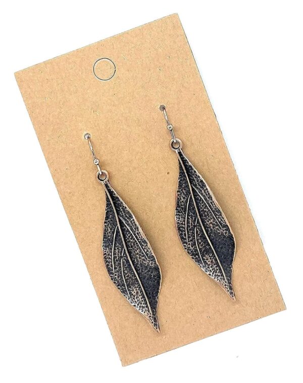 Wavy Leaf Copper Dangle Earrings Bohemian Boho - Image 6