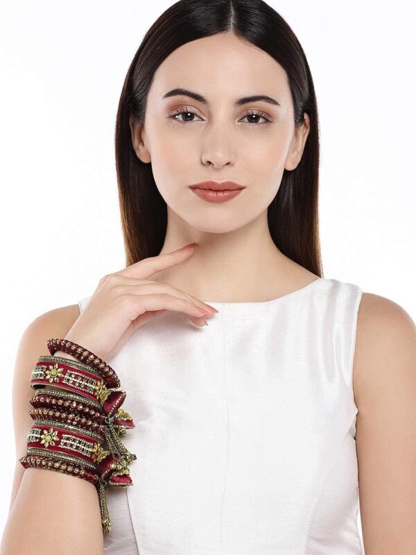 Aheli Wedding Party Designer Velvet Faux Stone Studded Bridal Bangle Set Chuda with Hangings Indian Traditional Ethnic Fashion Jewelry Gift for Women - Image 5