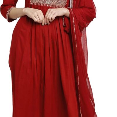 Rajnandini Women's Rayon Embroidered Kurta Set With Dupatta (JOPLVL245-P_Maroon_P)