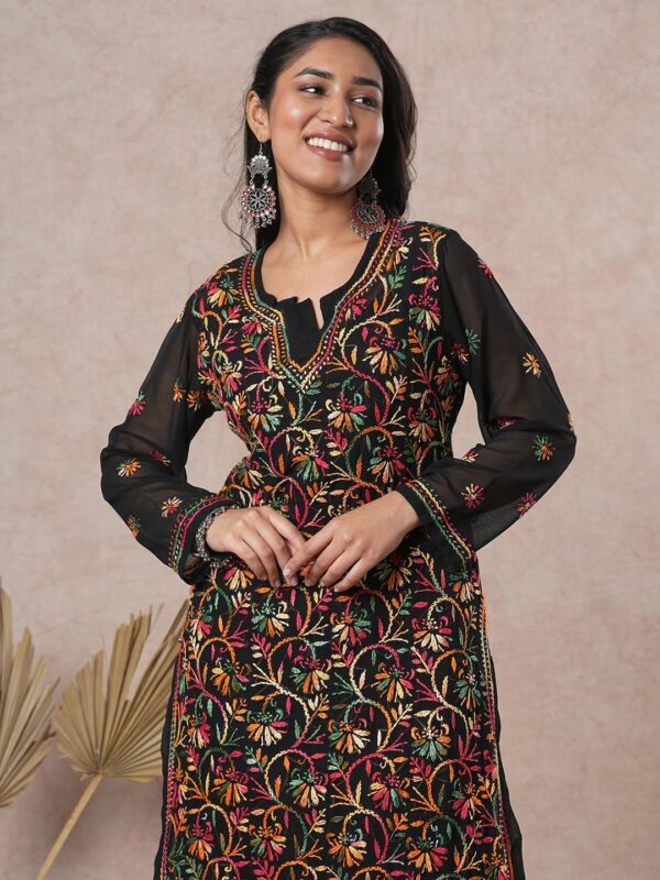 Ada Hand Embroidered Indian Chikankari Georgette Kurti Kurta with Slip for Women A90397 - Image 5