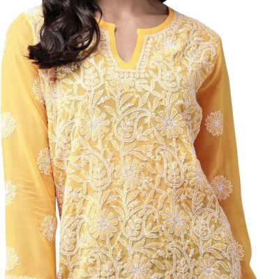 Ada Indian Hand Embroidered Traditional Chikankari Georgette Top Tunic Shirt Kurti for Women A911230