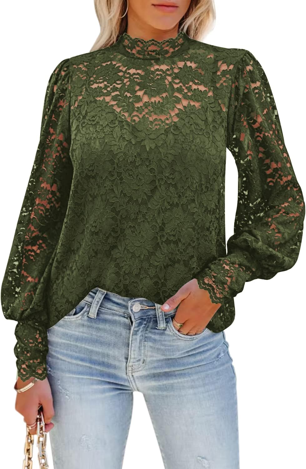 DOROSE Womens Tops and Blouses Dressy Casual Lace Floral Long Sleeve Shirts
