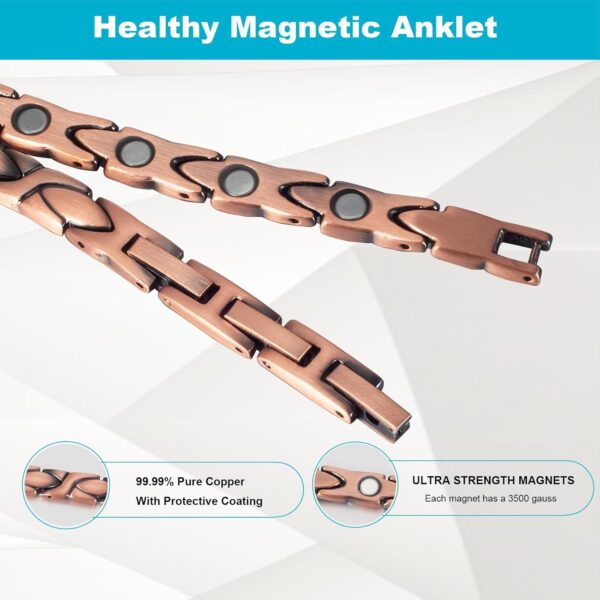 Copper Ankle Bracelet Women, 99% Pure Copper Set Magnetic Anklet, Fashion Jewelry Present (0089Q-2pcs) - Image 3