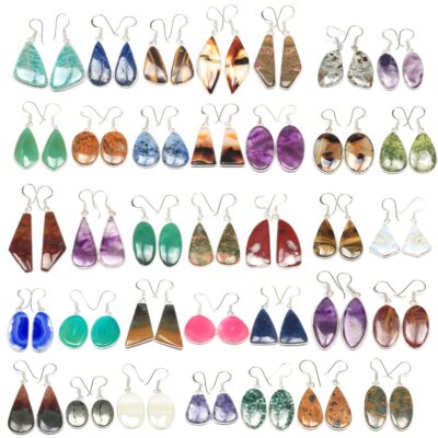 Earrings Set for Women - 20 Pairs Crystal Drop & Dangle Earrings, Assorted Natural Gemstones - Handcrafted
