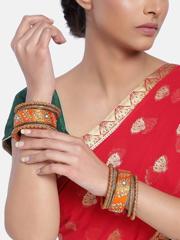 Aheli Traditional Wedding Designer Silk Thread Faux Stone Studded Bridal Bangle Set Chuda Indian Ethnic Bollywood Fashion Jewelry Gift for Women Blue - Image 4