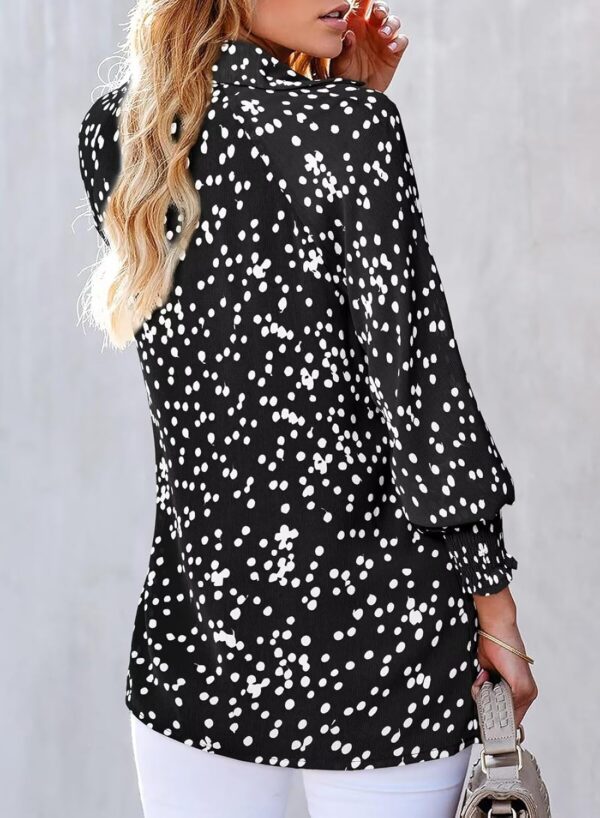 Astylish Women's 2025 Casual Polka Dot Blouses Long Sleeve V Neck Alicia Floral Print Collared Shirts Chiffon Bohemian Tops - Image 2