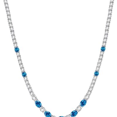 FANCIME Sterling Silver Tennis Necklace 4mm 18 inch Birthstone Necklace with 6 * 8mm Oval Gemstone Luxury Fine Birthday Jewelry Gifts for Women