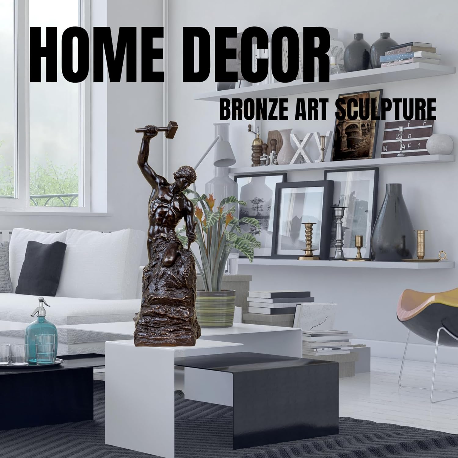 Bronze Self Made Man Sculpture to Upgrade Your Decor - Our Handcrafted 18.5'' Height Bronze Figure Statue is Perfect for Any Home or Office - Image 3