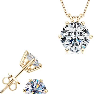 Exquisite Moissanite & 925 Sterling Silver Jewelry Set: Trendy Classic European Design with Pendant and Earrings – Elegant Gift Box Included
