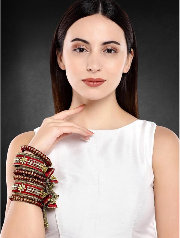 Aheli Wedding Party Designer Velvet Faux Stone Studded Bridal Bangle Set Chuda with Hangings Indian Traditional Ethnic Fashion Jewelry Gift for Women - Image 2