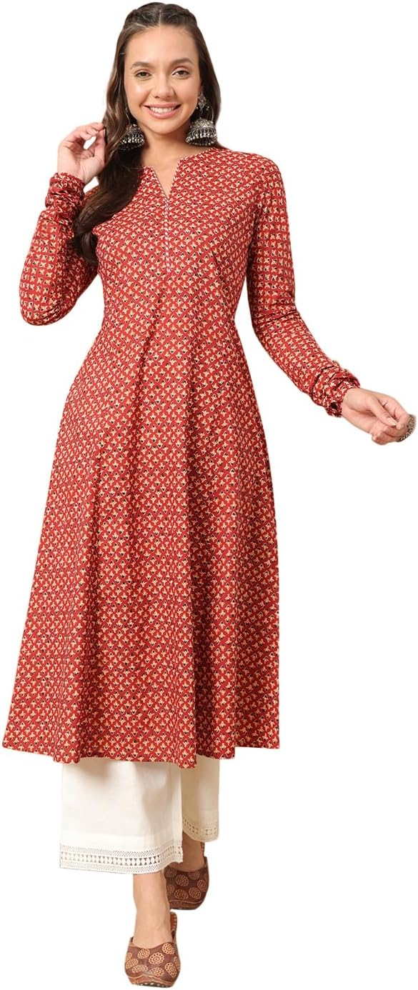 Women's Light Green Floral Printed Cotton Straight Kurta