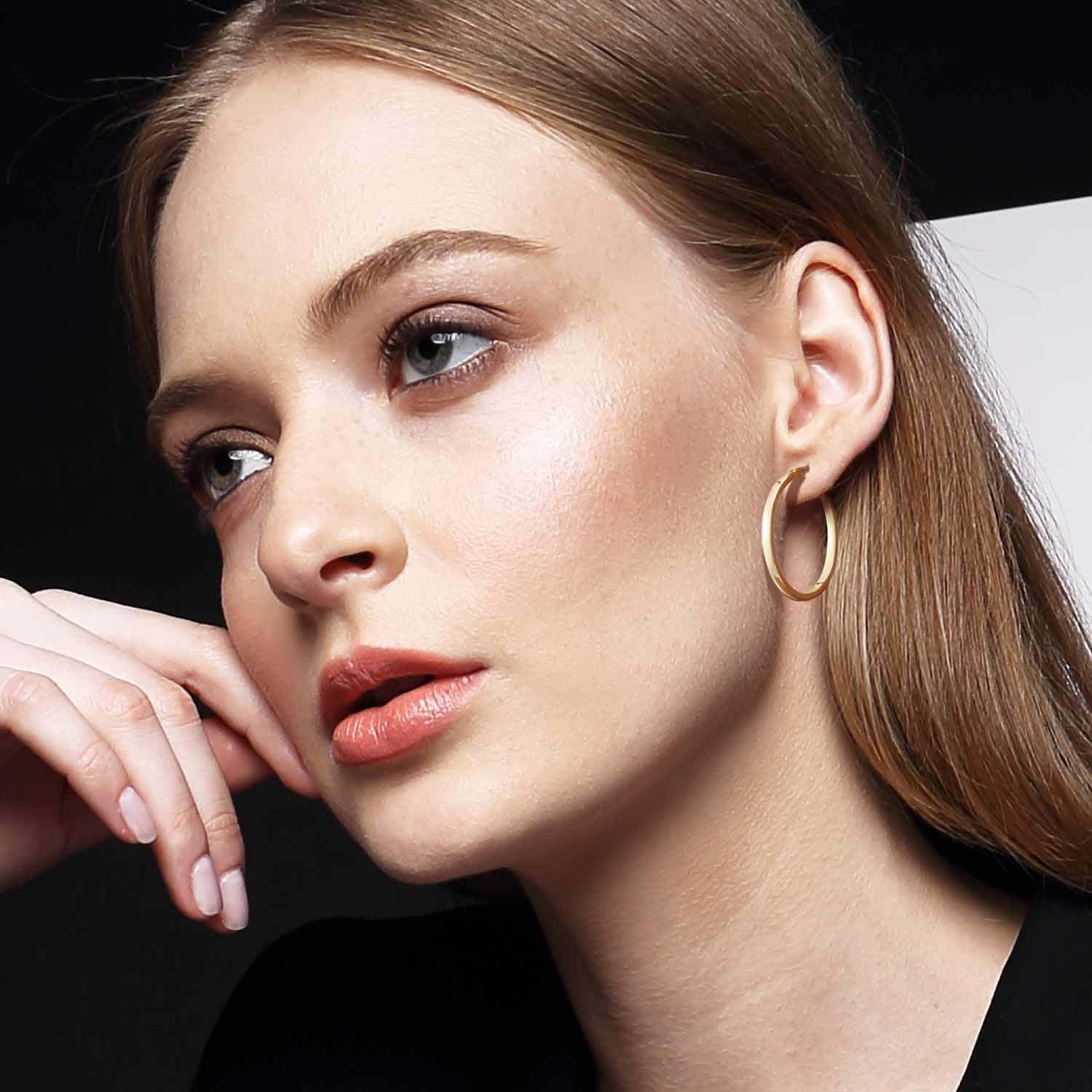 Gold Hoop Earrings for Women 14K Gold Earrings 14K Gold Hoop Earrings for Women Lightweight Gold Earrings for Women 20mm/30mm/40mm - Image 6