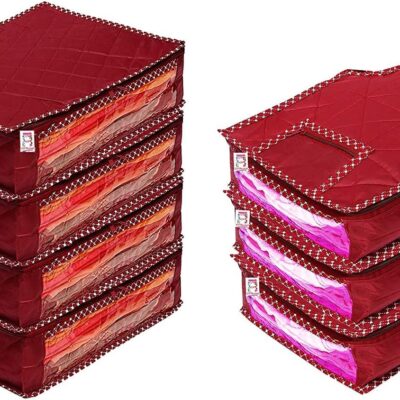 Fabric Saree and Blouse Covers Garments Clothes Storage Bag Wardrobe Organizers With Double Zip Lock Set of 7 For Lehenga Dress Accessories Maroon