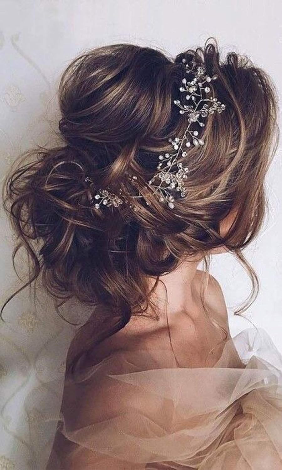 Deniferymakeup Bridal Rose Gold and Gold Silver Extra Long Pearl and Crystal Beads Bridal Hair Vine Wedding Head Piece Bridal Hair Accessories Headband Hair Jewelry Hair Accessories (Silver) - Image 3