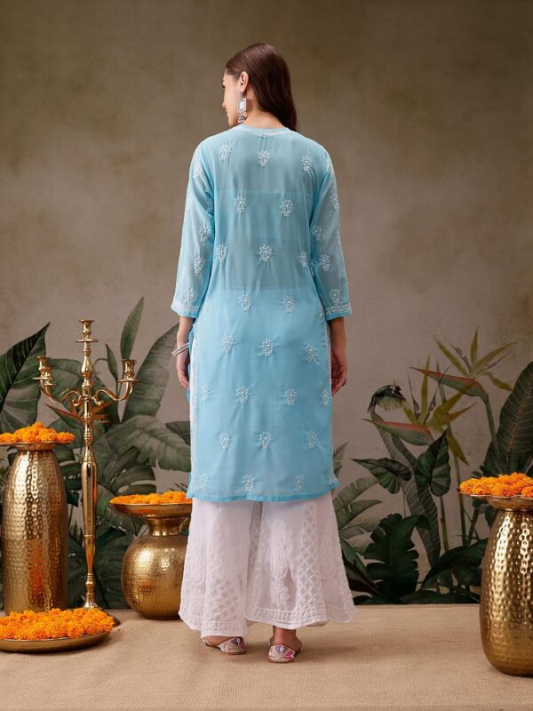 Ada Indian Hand Embroidered Chikankari Ethnic Wear Georgette Kurta Kurti Tunic for Women A95504 - Image 2