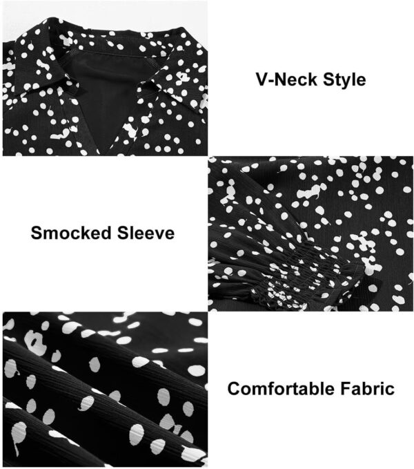 Astylish Women's 2025 Casual Polka Dot Blouses Long Sleeve V Neck Alicia Floral Print Collared Shirts Chiffon Bohemian Tops - Image 6