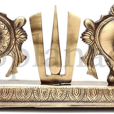 eSplanade Brass Shankh Chakra Namah Showpiece | Shankha Chakra Tilak | Shankha Gada Padma | Padmanabha Swami | Vishnu | Home Decor (8.75 Inches)