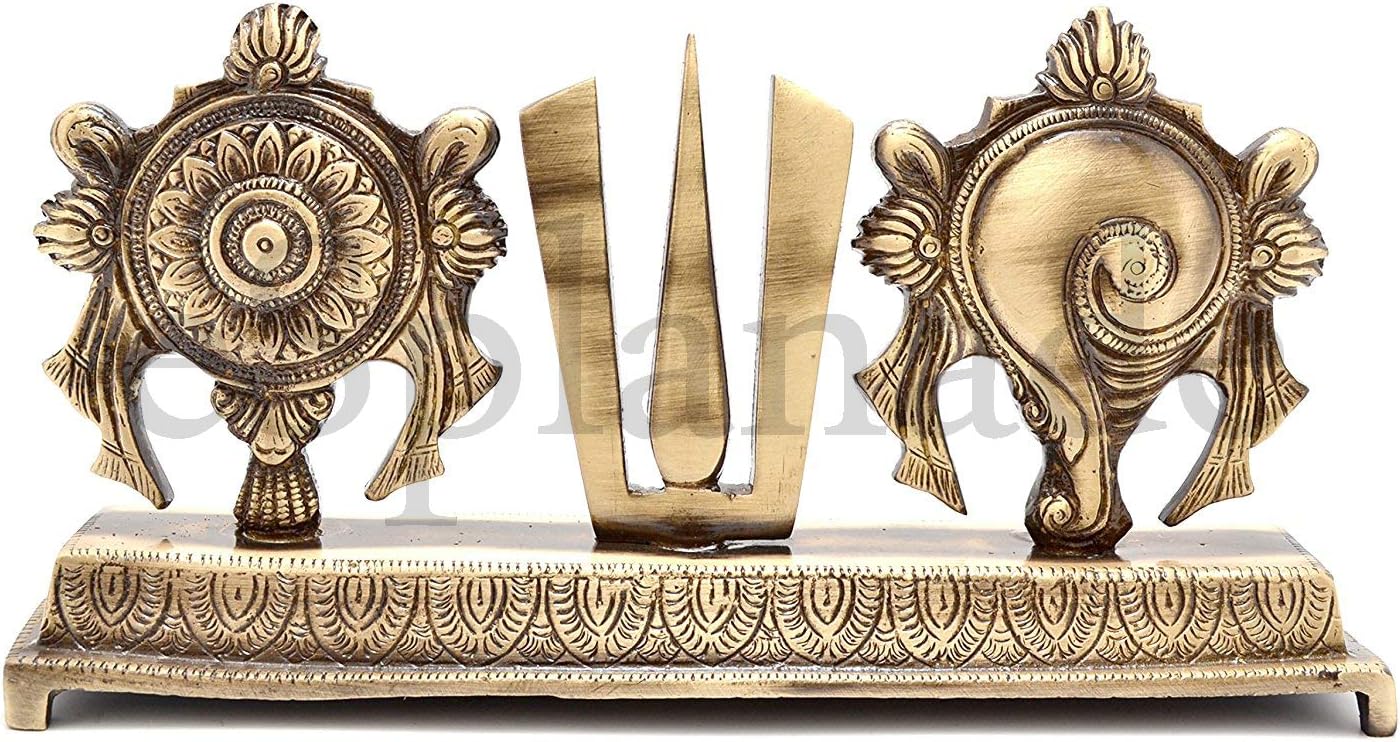 eSplanade Brass Shankh Chakra Namah Showpiece | Shankha Chakra Tilak | Shankha Gada Padma | Padmanabha Swami | Vishnu | Home Decor (8.75 Inches)