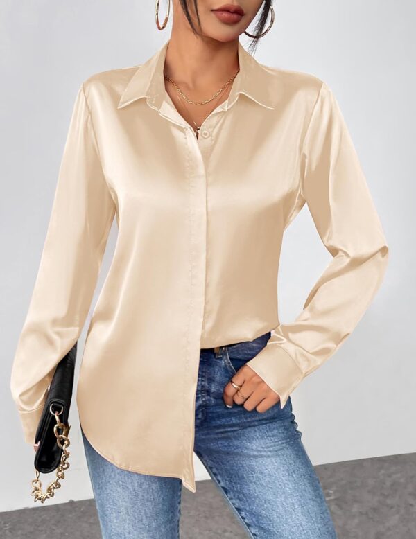 Zeagoo Satin Blouses for Women Casual Long Sleeve Button Down Silk Shirts Dressy Business Work Tunic Top - Image 3