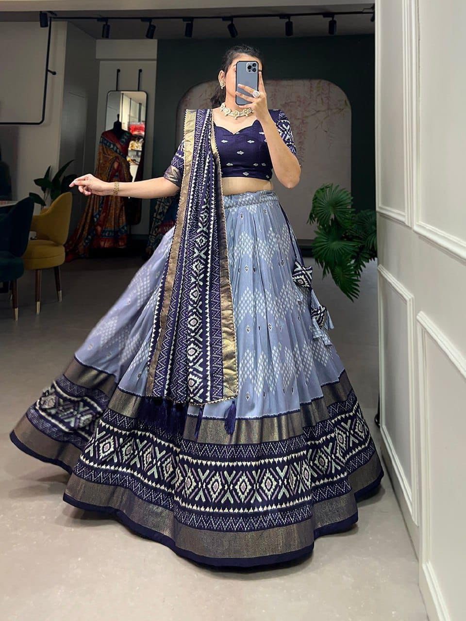 Indian ready to wear Flared Lehenga Choli Set with stitched blouse for Diwali - Image 6