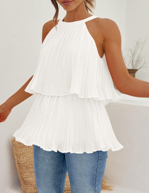 ZESICA Women's Summer Halter Tank Tops Casual Sleeveless Ruffle Tiered Layered Chiffon Flowy Blouse Shirts - Image 5