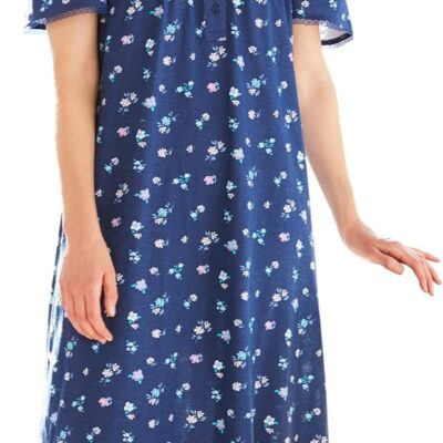Dreams & Co. Women's Plus Size Long Floral Print Cotton Gown