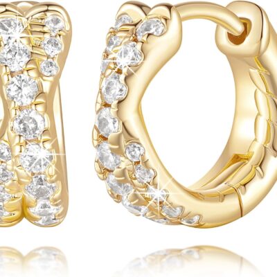 Gold Hoop Earrings 14K Gold Hoop Earrings for Women Small Gold Huggie Hoop Earrings for Women X-Shaped Cubic Zirconia Elegant 14K Gold Earrings for Women