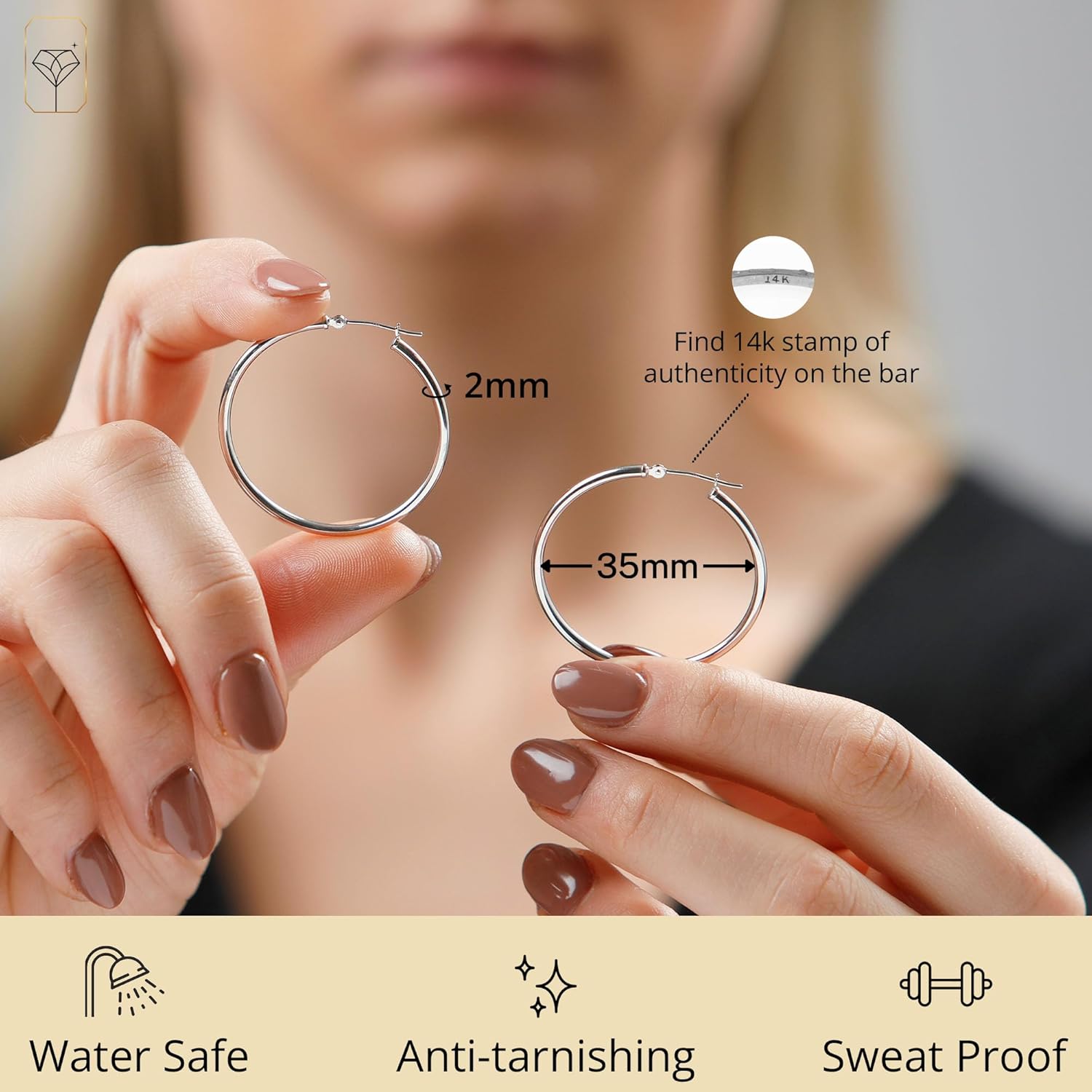 Solid 14k Gold Hoop Earrings for Women | 14k Yellow Gold or White Gold Hoop Earrings | 14k Real Gold Earrings with Click Tops | Small to Large 0.47 to 2 Inch Gold Hoop Earrings by MAX + STONE - Image 3