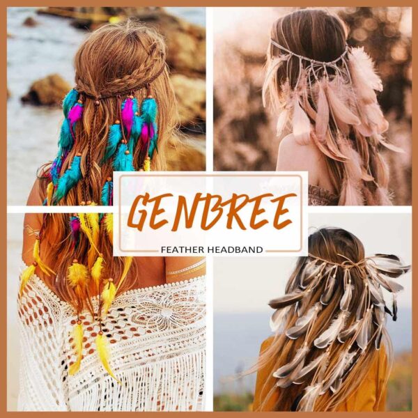 Boho Feather Headband Gypsy Headpiece Bohemian Hippie Headbands Indian Hair Band Long Feather Hair Accessories for Women (Pattern 3) - Image 7