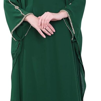 Women Kaftan Farasha Long Maxi Dress Long Sleeves Ethnic, Bridal, Evening, Party, Dress with Free Scarf