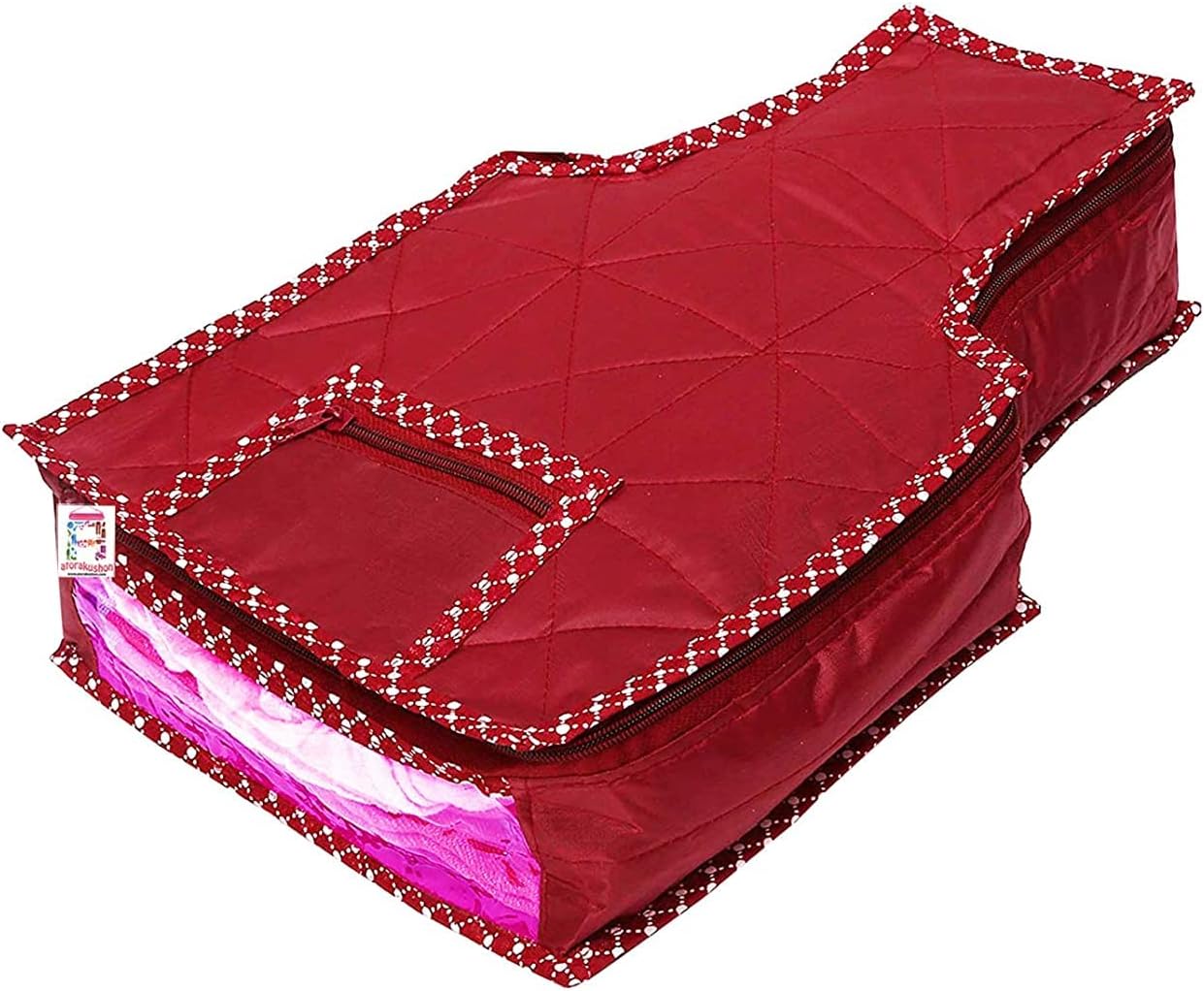 Fabric Saree and Blouse Covers Garments Clothes Storage Bag Wardrobe Organizers With Double Zip Lock Set of 7 For Lehenga Dress Accessories Maroon - Image 3