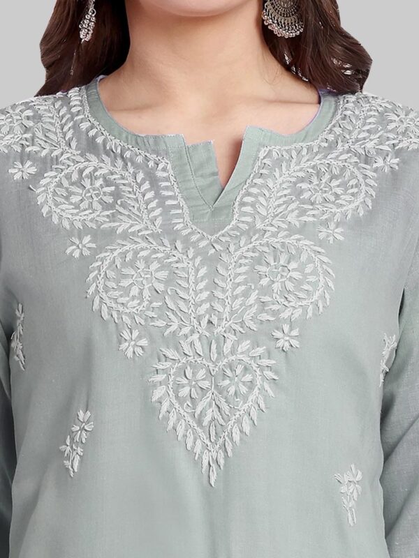 Ada Hand Embroidered Chikankari Indian Cotton Top Tunic Blouse for Women A911344 - Image 3