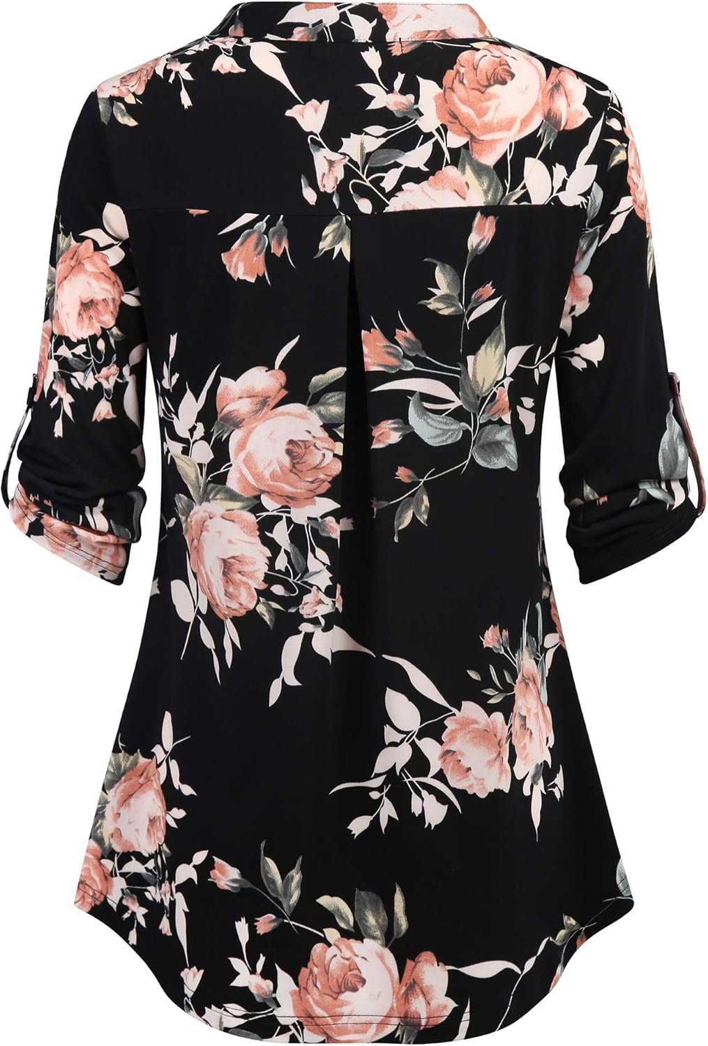 BEPEI Womens Floral 3/4 Sleeve Shirts Zip up V Neck Work Chiffon Blouses Top - Image 3