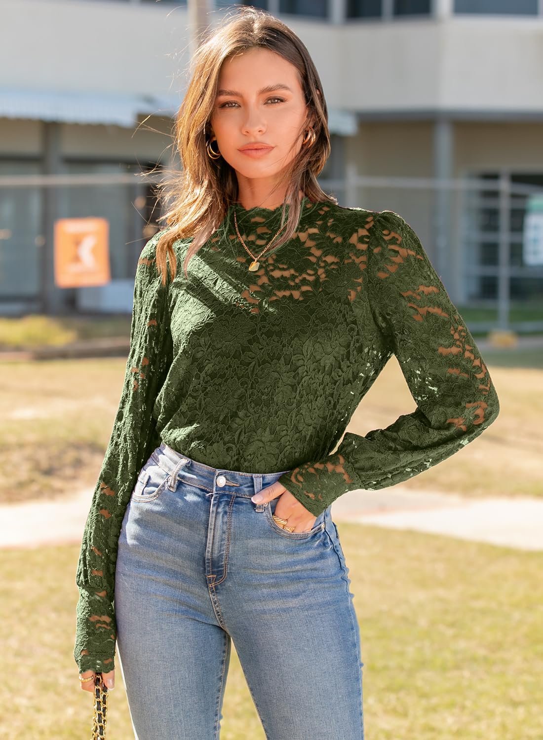 DOROSE Womens Tops and Blouses Dressy Casual Lace Floral Long Sleeve Shirts - Image 4