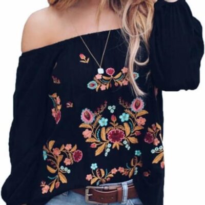 Mexican Shirts Women Mexican Embroidered Shirt Traditional Outfit Ethnic Style Boho Floral Embroidery Western Tops