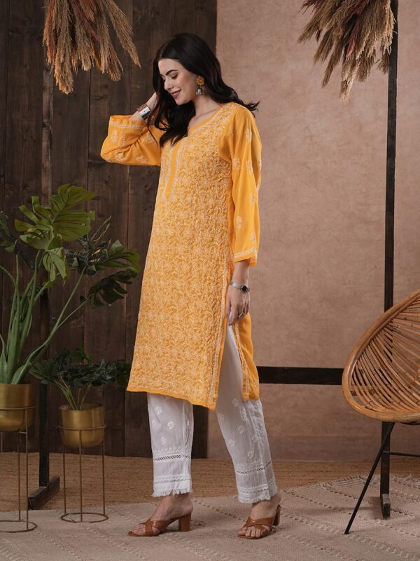 Ada Indian Hand Embroidered Chikankari Ethnic Wear Georgette Kurta Kurti Tunic for Women A95504 - Image 4