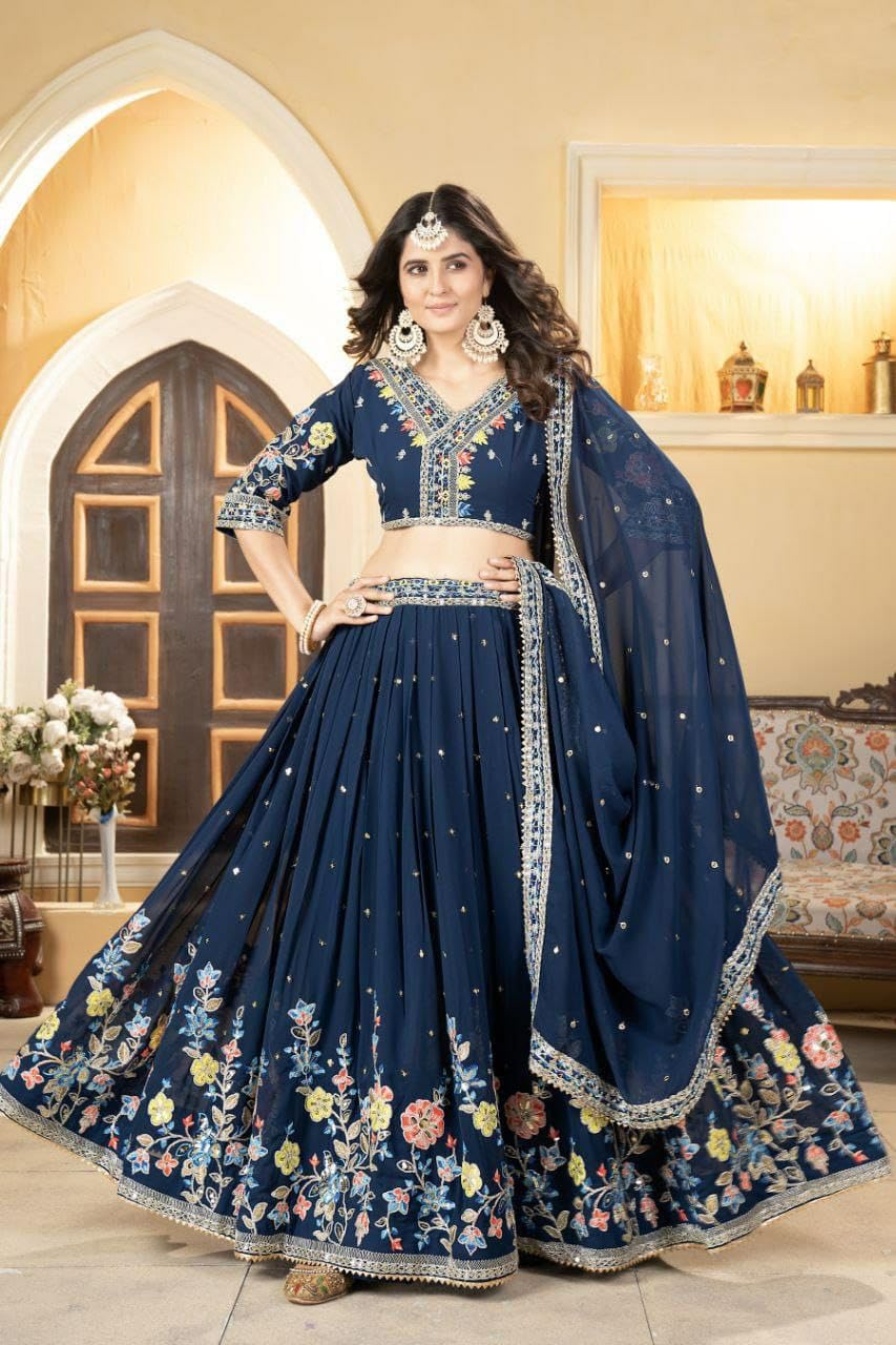 indian ready to wear Georgette With Heavy Embroidery Sequence and Heavy bridal lehenga choli for women - Image 3
