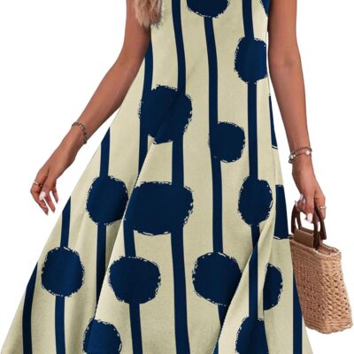 HOTOUCH Women's Casual Summer Dress Sleeveless Sundress Hankerchief Hem Midi Tank Dresses Beach Dress with Pockets