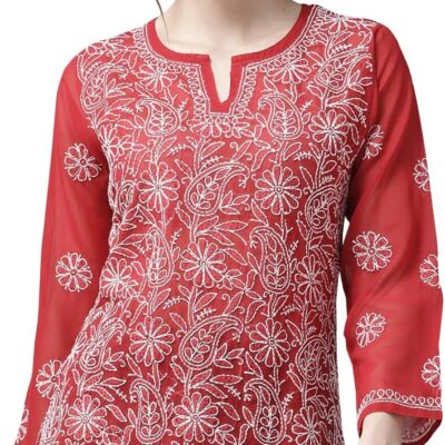 Ada Indian Hand Embroidered Traditional Chikankari Georgette Top Tunic Shirt Kurti for Women A911230