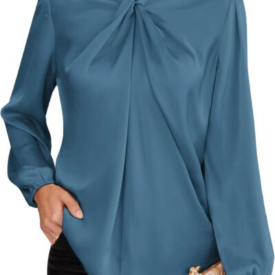 GRACE KARIN Women's Long Sleeve Shirts Mock Neck Casual Satin Blouse Tops for Business Office Work