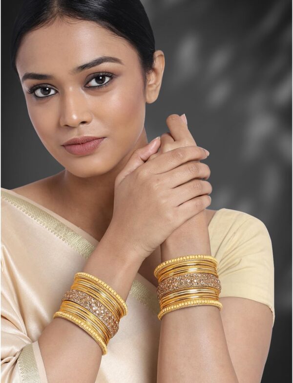 Aheli Ethnic Colorful Metal Bangles Chudha Set Stone Studded Bangle Set Indian Wedding Wear Fashion Jewelry Gift for Women - Image 2