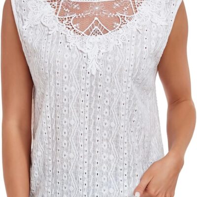 Women's Sleeveless Back Key Hole Tunic Tank Tops Casual Lace Shirt Blouses