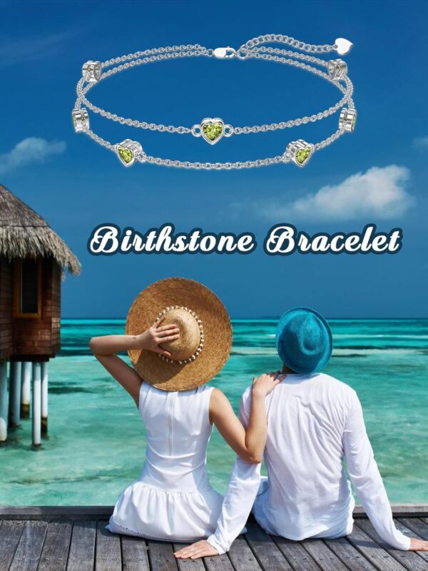 Dorunmo Birthstone Anklet Bracelets for Women 925 Sterling Silver Heart Birthstone Anklet Bracelet Birthday Anniversary Jewelry Best Mother's Day for Women Wife Her - Image 6