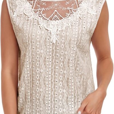 Women's Sleeveless Back Key Hole Tunic Tank Tops Casual Lace Shirt Blouses