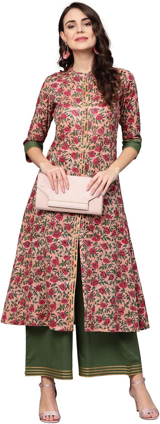 Idalia Women's Pink Floral Print Cotton Kurta Set